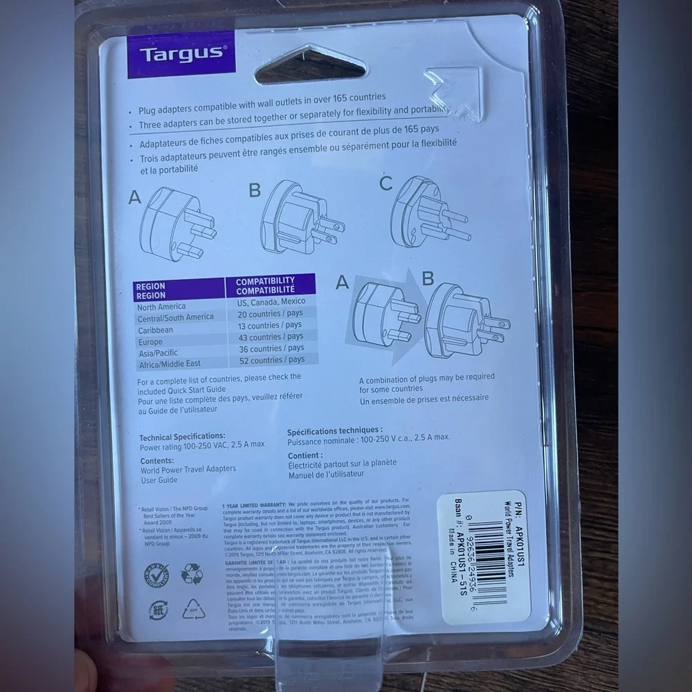 NWT Original Packaging Targus Universal World Travel Adapter Black One Size
